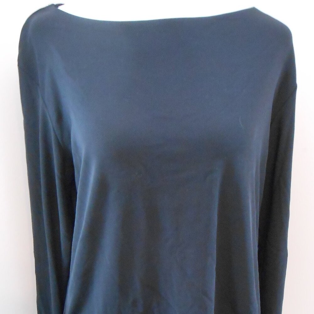 Chico's Design Black Ribbed Long Sleeve Round Neck Pullover Shirt Top Size-2 (M}
